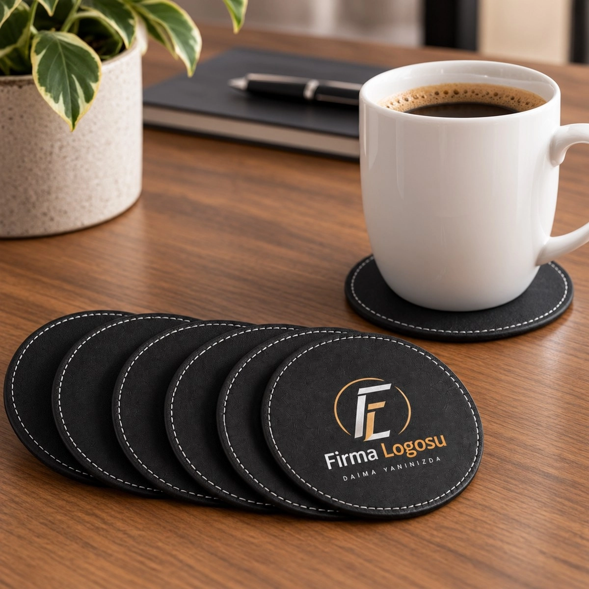 Deri Bardak Altlığı 9x9 cm - Logo Baskılı