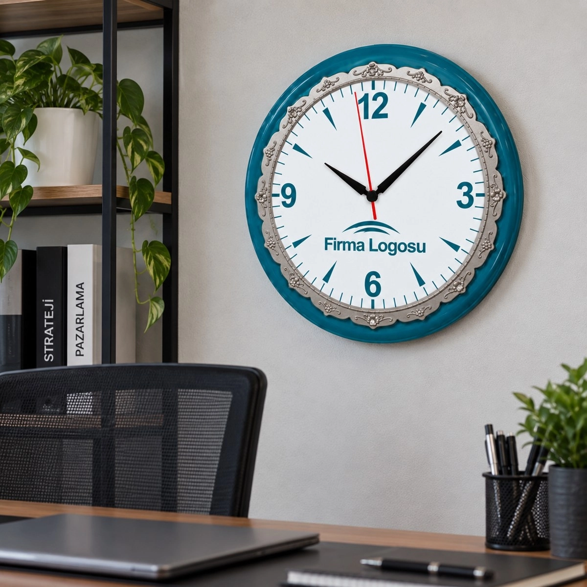 Desenli Duvar Saati 32 cm - Logo Baskılı