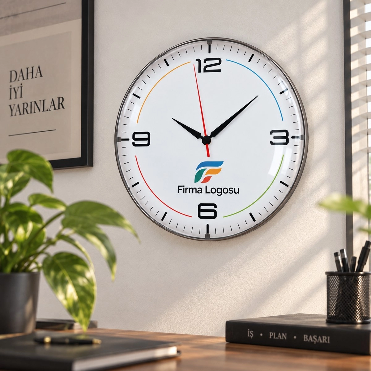 Düz Duvar Saati 35 cm - Logo Baskılı