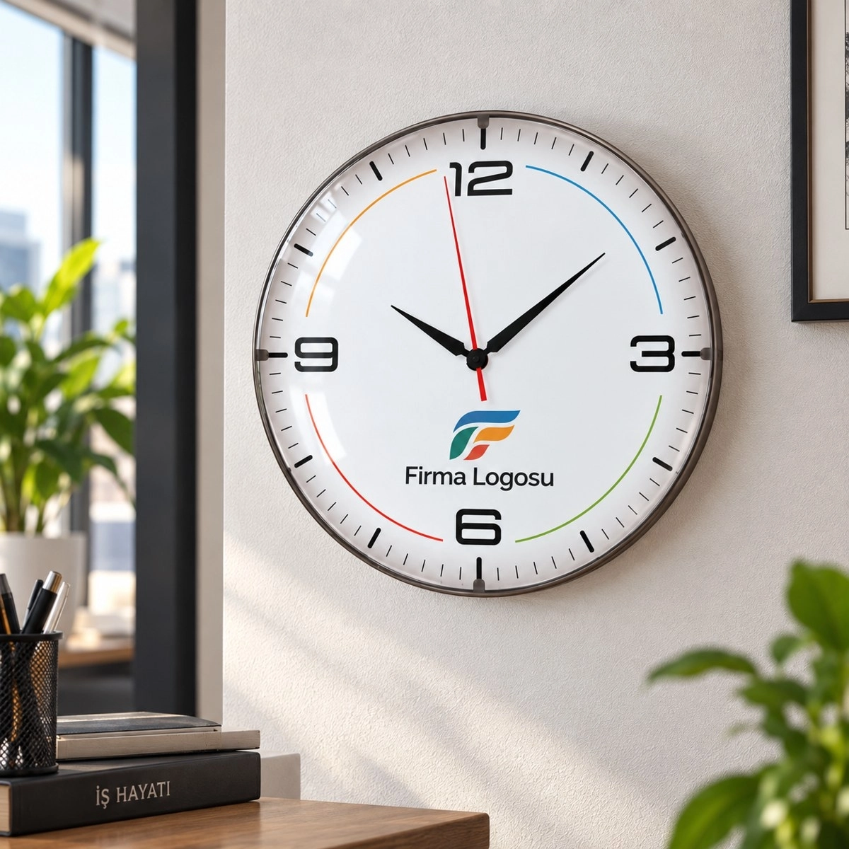Düz Duvar Saati 35 cm - Logo Baskılı