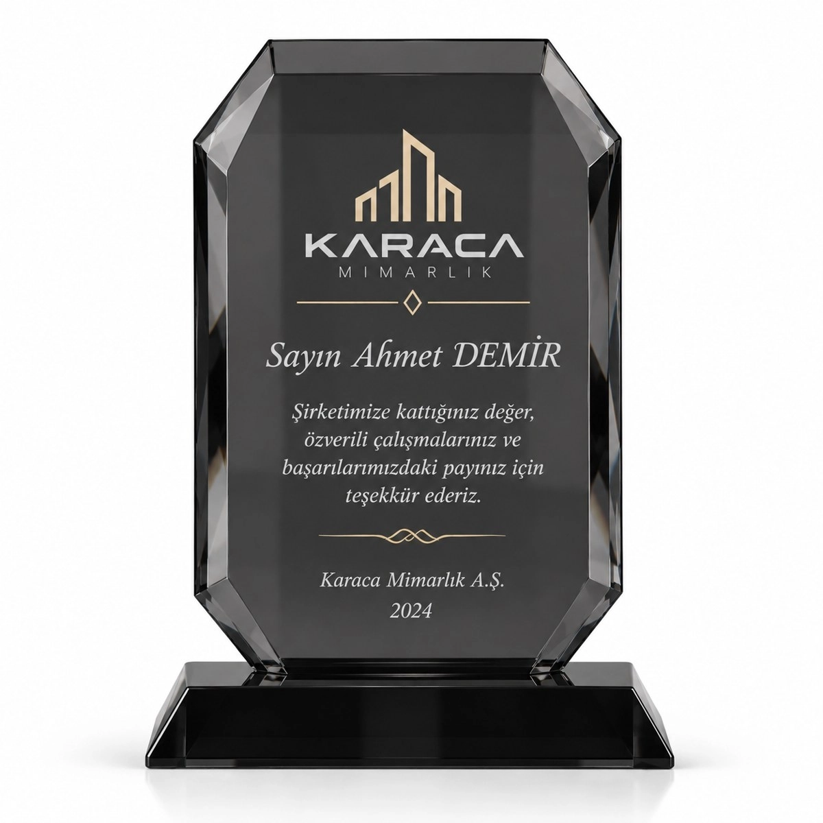 Siyah Kristal Plaket - Kişiye Özel Baskılı