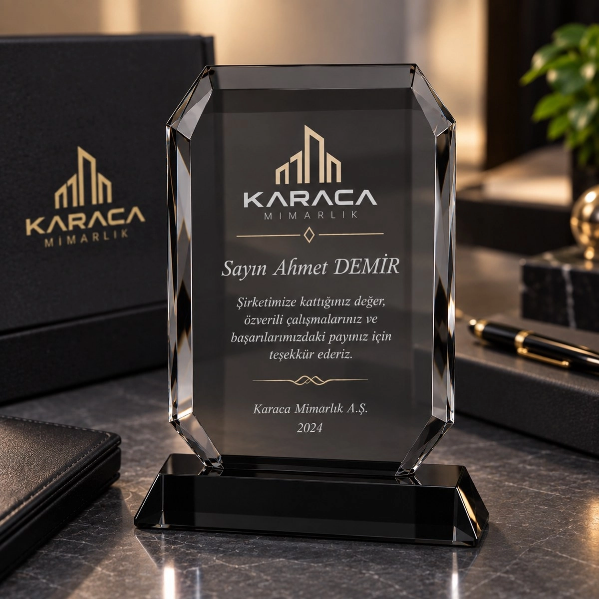 Siyah Kristal Plaket - Kişiye Özel Baskılı