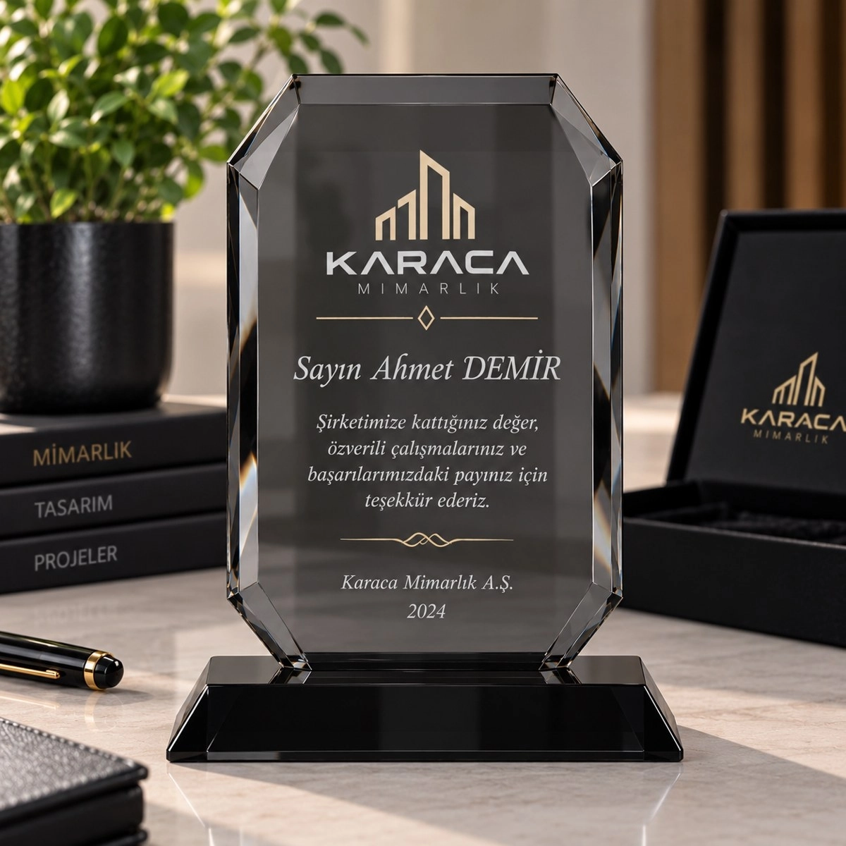 Siyah Kristal Plaket - Kişiye Özel Baskılı