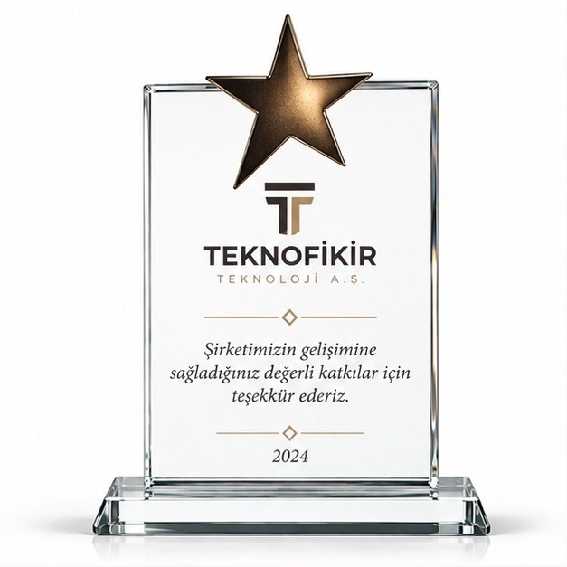 Yıldızlı Kristal Plaket - Kişiye Özel Baskılı