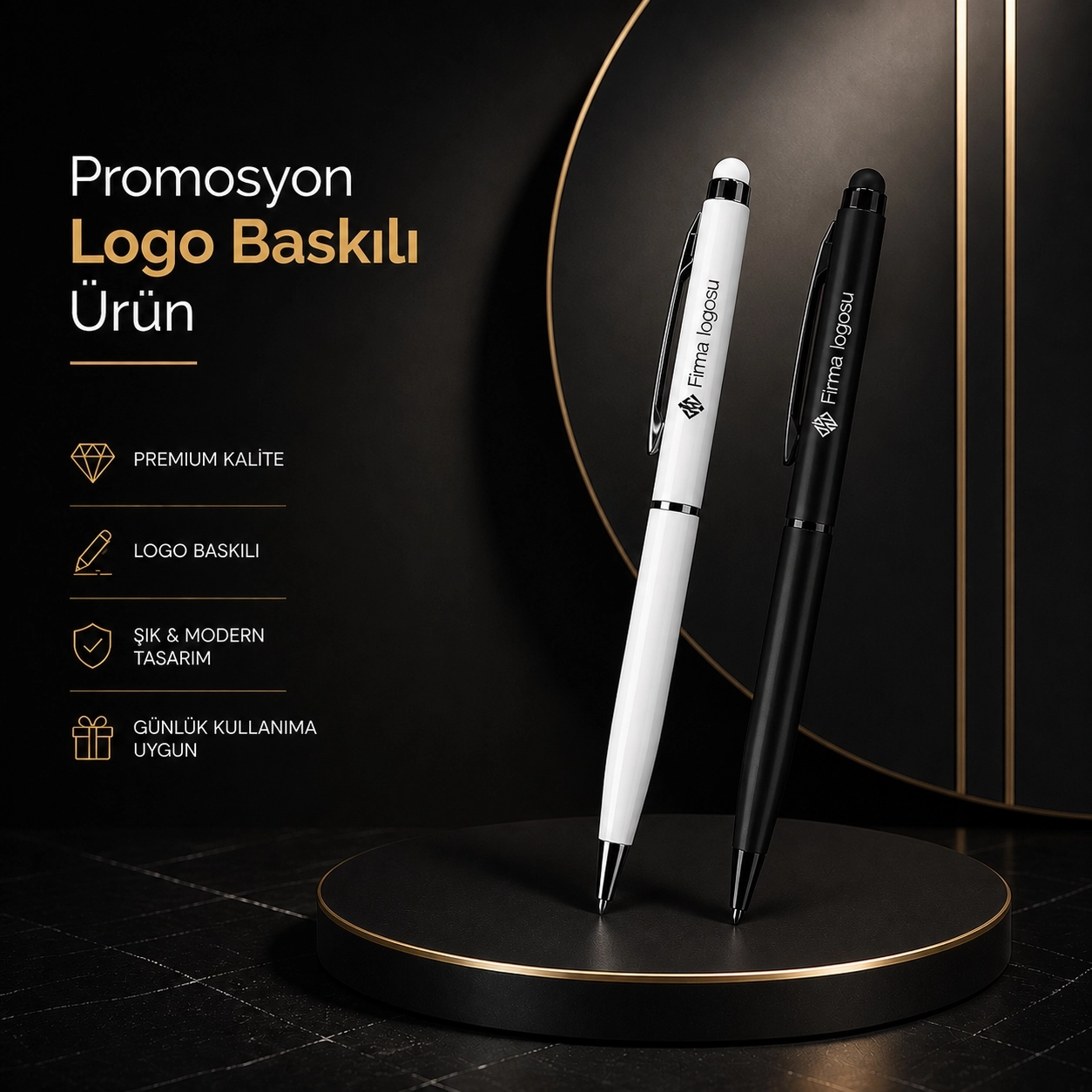 Metal Slim Touch Kalem 100 Adet - Lazer Baskılı