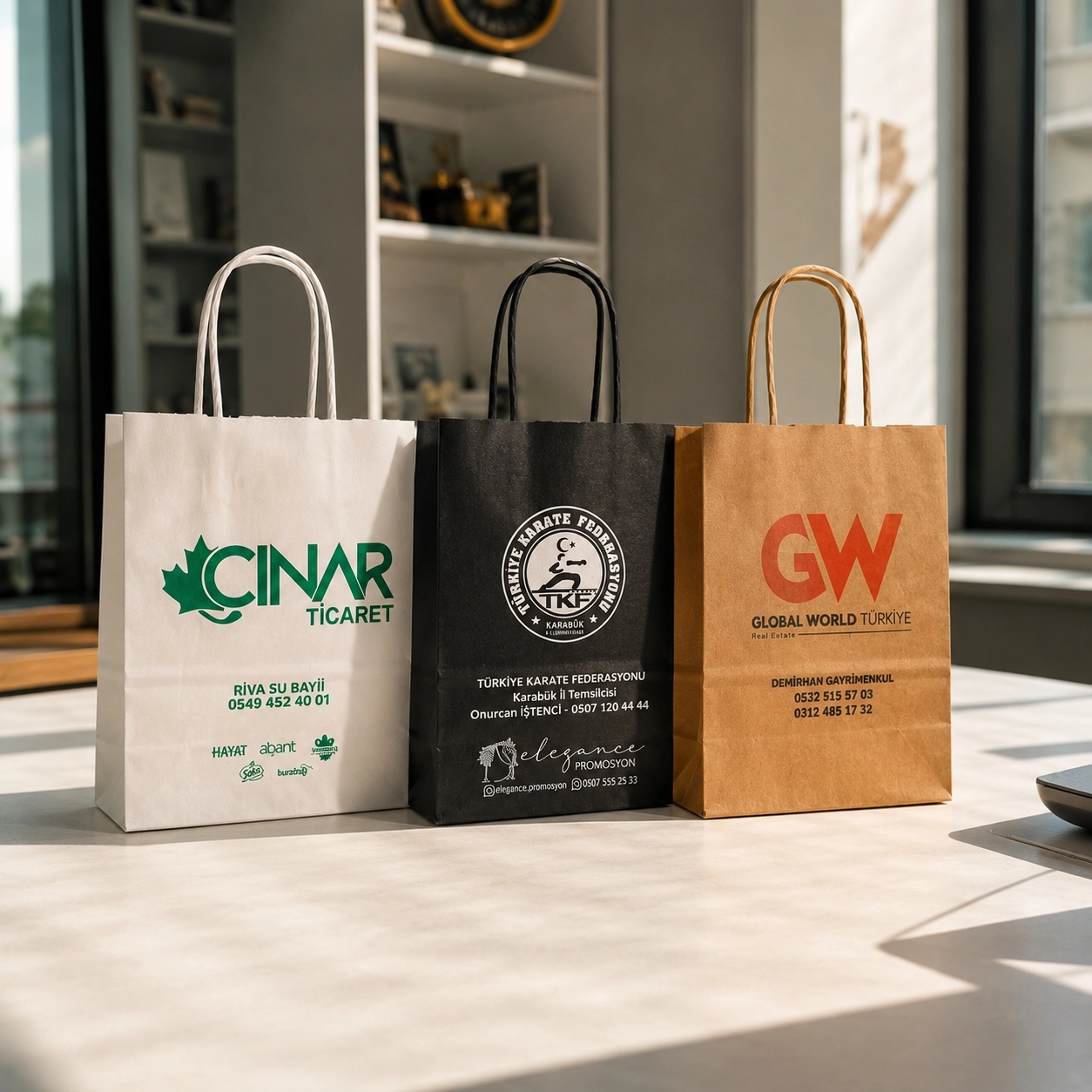 Kraft Çanta 19x24x8 cm 100 Adet - Logo Baskılı