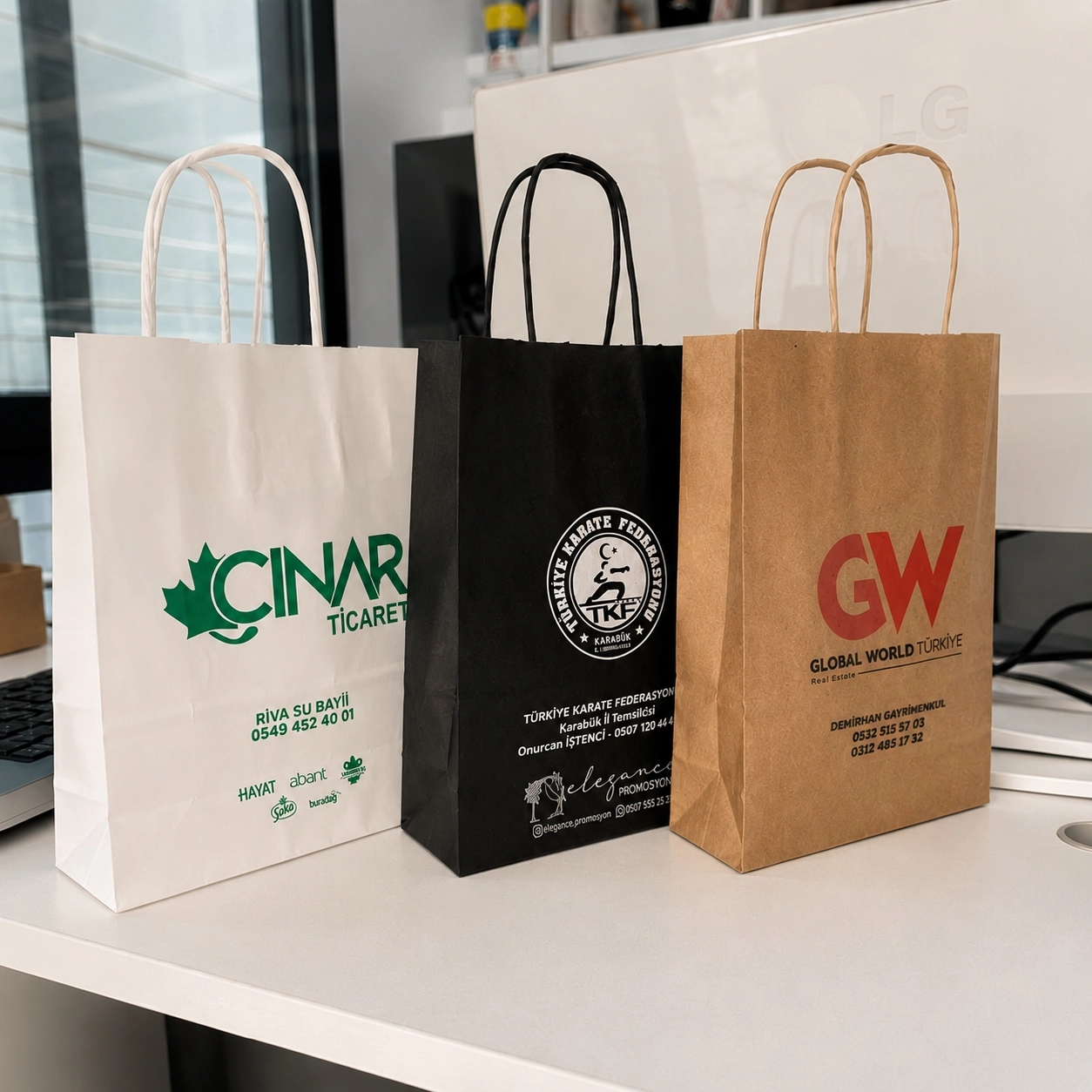 Kraft Çanta 19x24x8 cm 100 Adet - Logo Baskılı