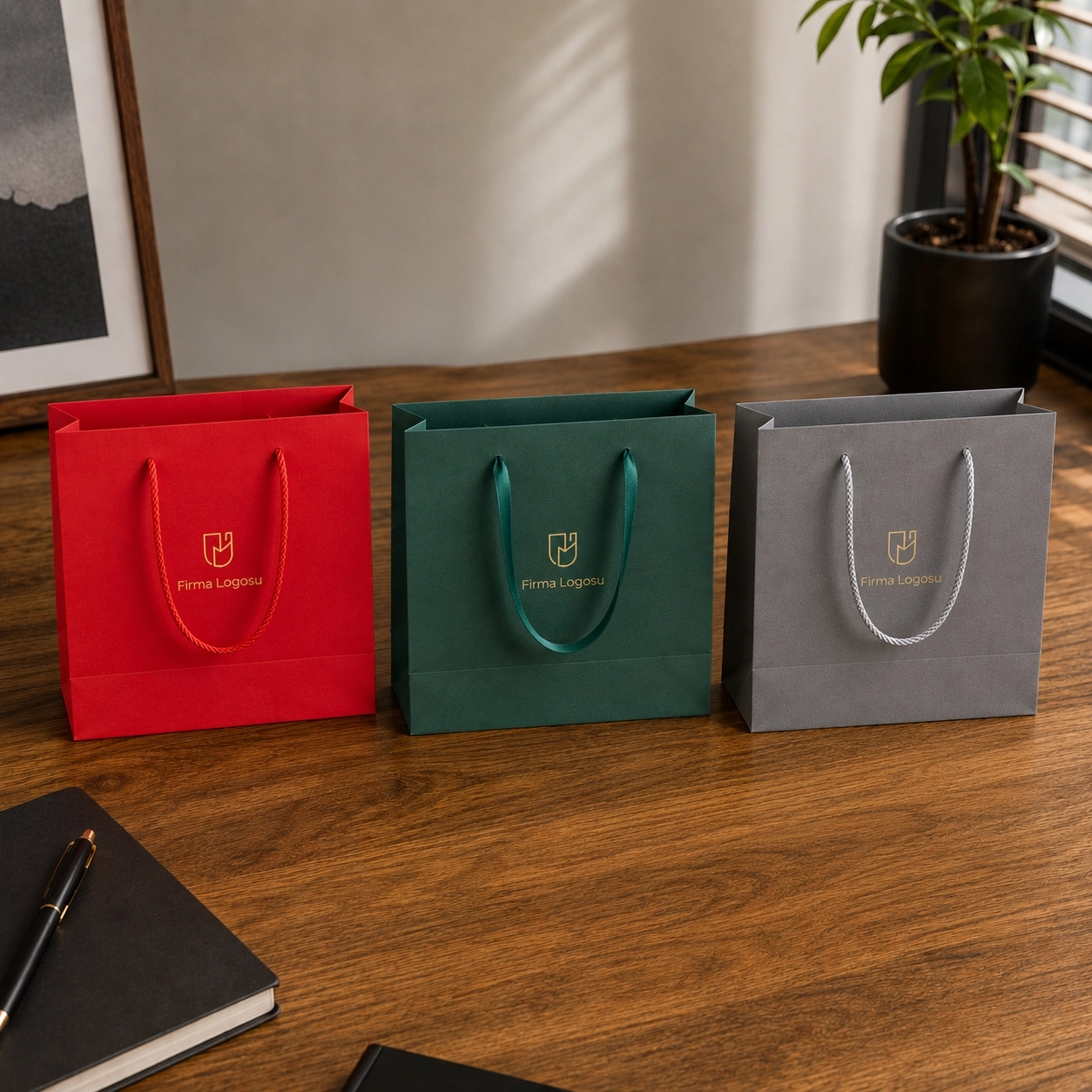 Premium Karton Çanta 23x33x11 cm 50 Adet - Logolu
