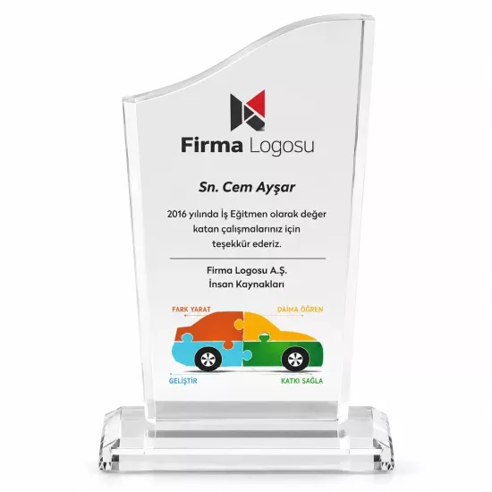 Dalgalı Kristal Plaket - Kişiye Özel Baskılı