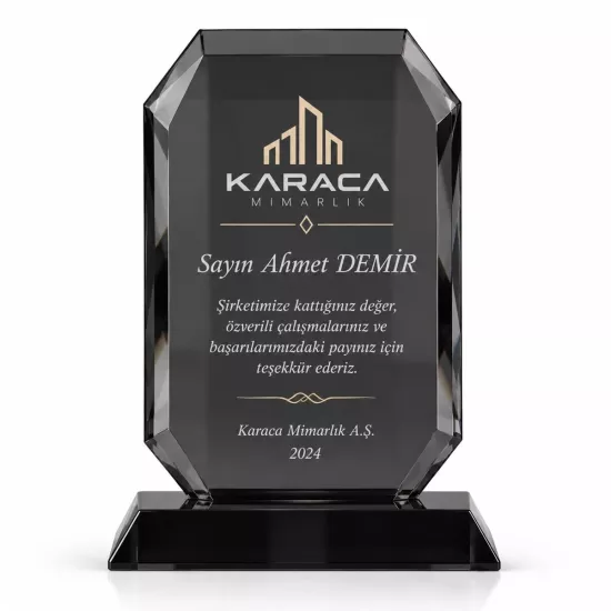 Siyah Kristal Plaket - Kişiye Özel Baskılı