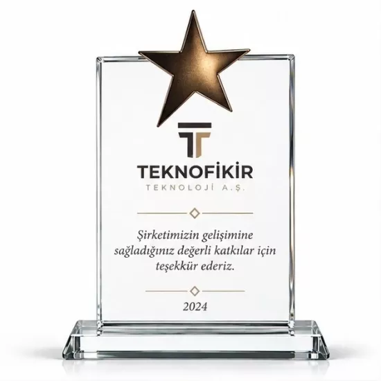 Yıldızlı Kristal Plaket - Kişiye Özel Baskılı