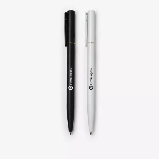 Slim Kalem 200 Adet - Logo Baskılı, Siyah Beyaz