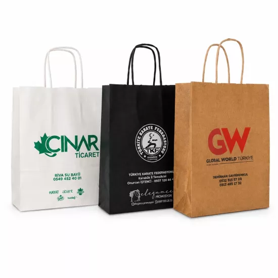 Kraft Çanta 19x24x8 cm 100 Adet - Logo Baskılı